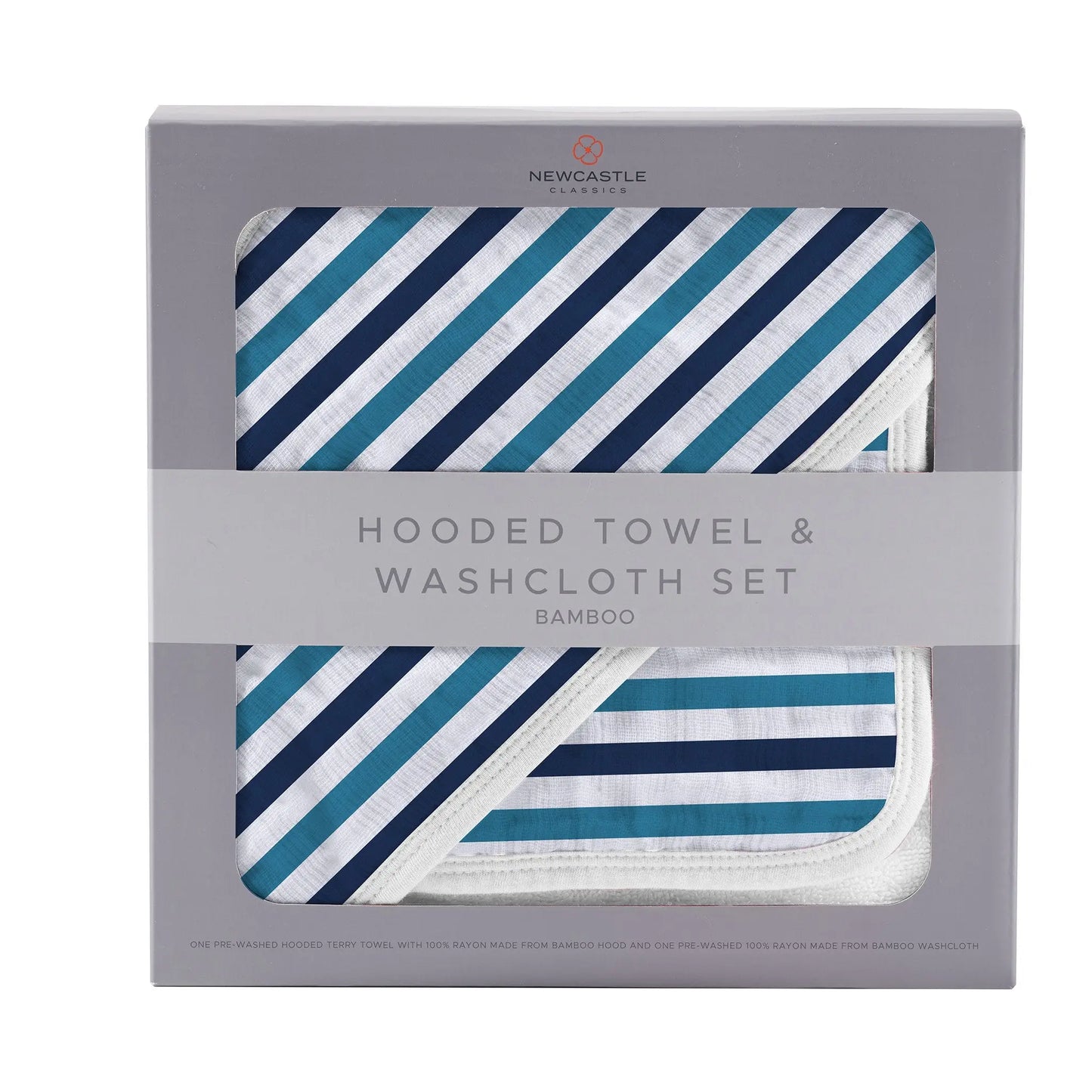Hooded Towel & Washcloth Set | Bamboo Muslin - Blue & White Stripe Newcastle Classics