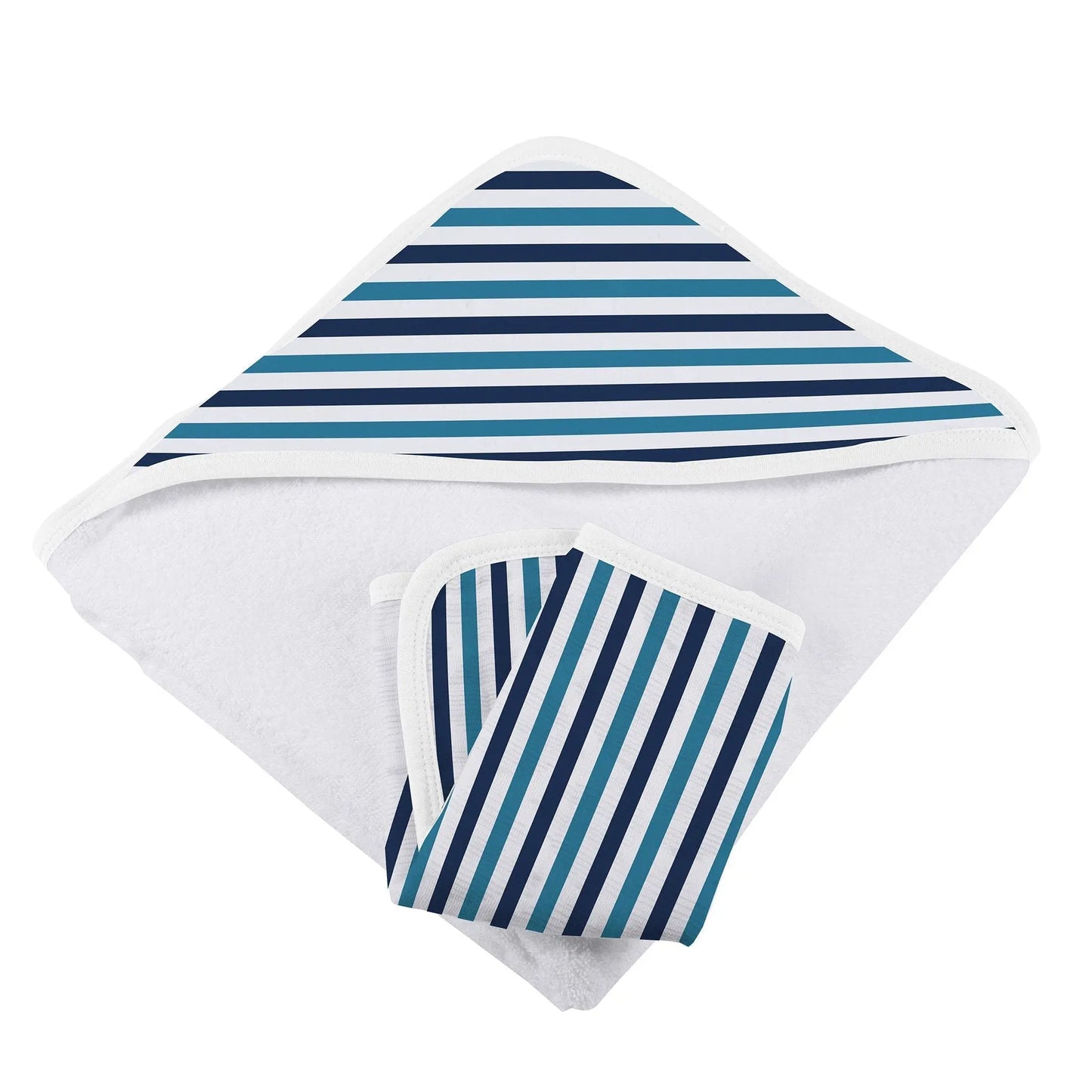 Hooded Towel & Washcloth Set | Bamboo Muslin - Blue & White Stripe Newcastle Classics