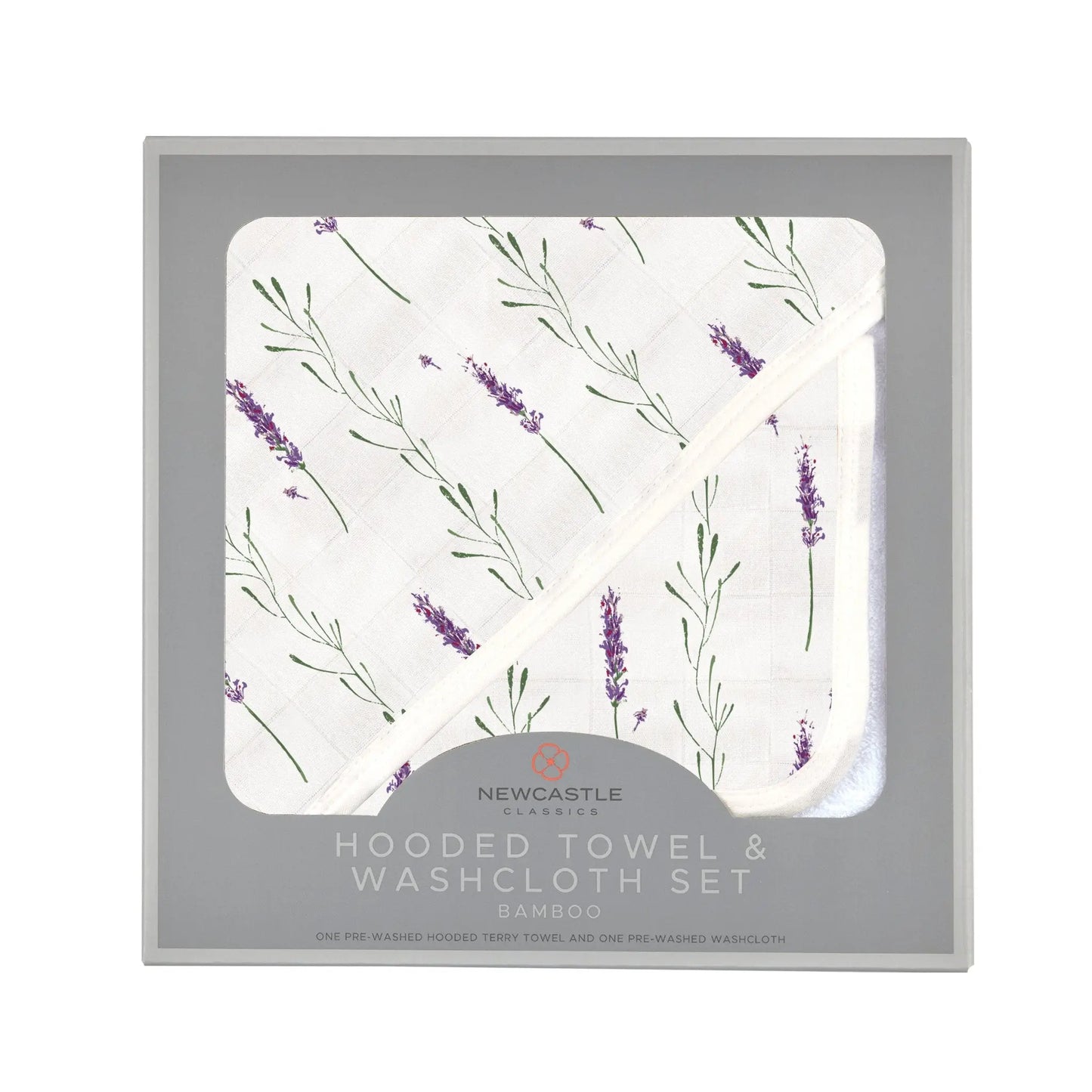 Hooded Towel & Washcloth Set | Bamboo Muslin - Lavender Newcastle Classics