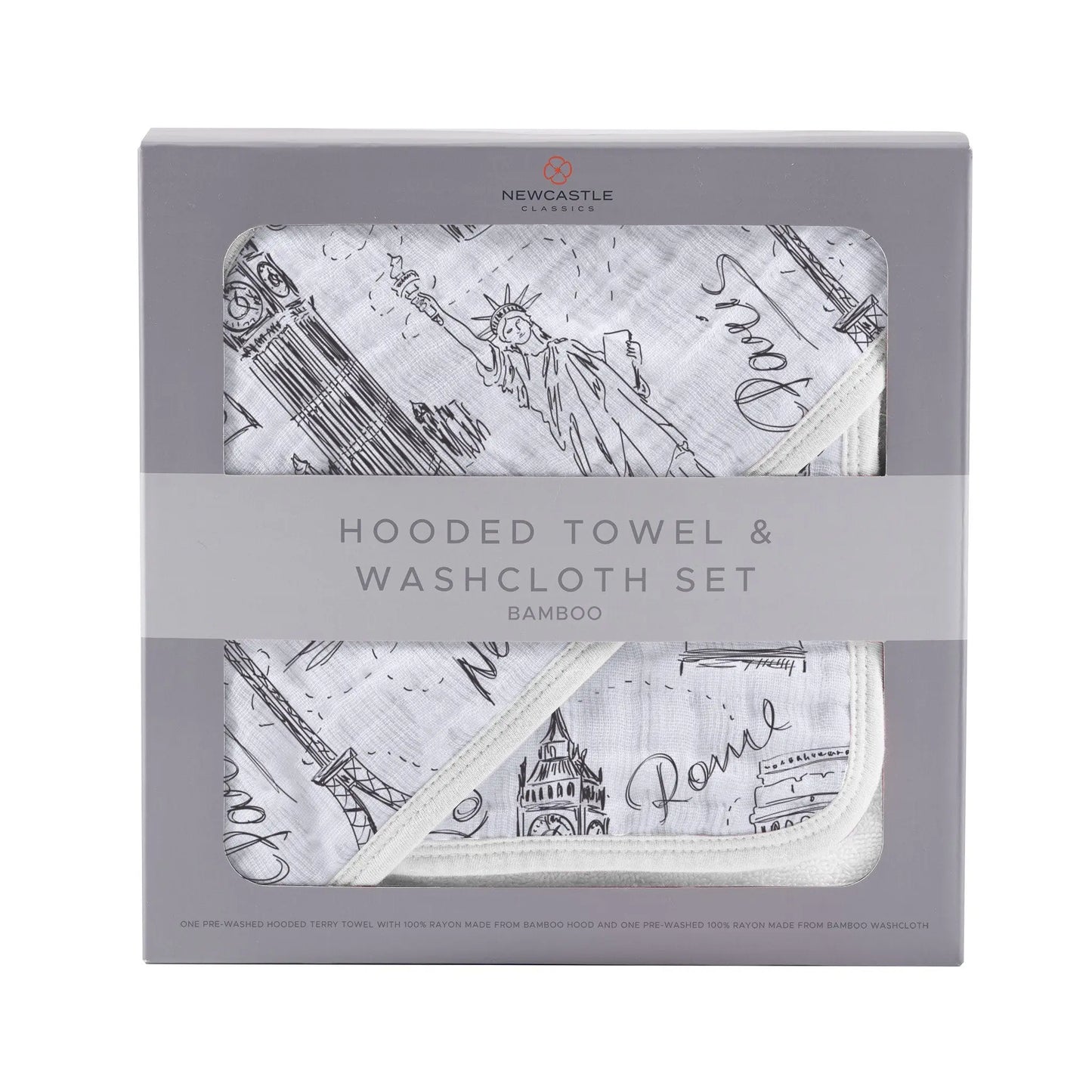 Hooded Towel & Washcloth Set | Bamboo Muslin - London, Paris, New York Newcastle Classics