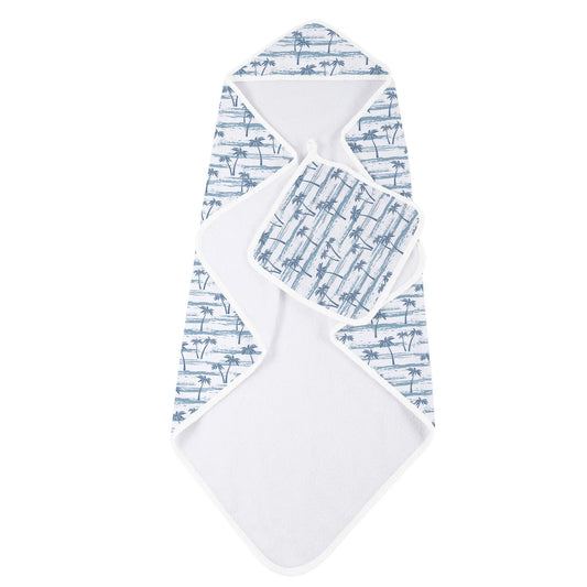 Hooded Towel & Washcloth Set | Bamboo Muslin - Ocean Palm Trees Newcastle Classics