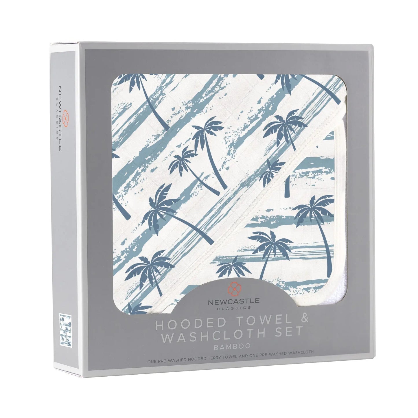 Hooded Towel & Washcloth Set | Bamboo Muslin - Ocean Palm Trees Newcastle Classics
