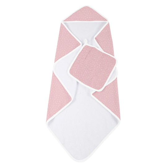 Hooded Towel & Washcloth Set | Bamboo Muslin - Pink Pearl Polka Dot Newcastle Classics