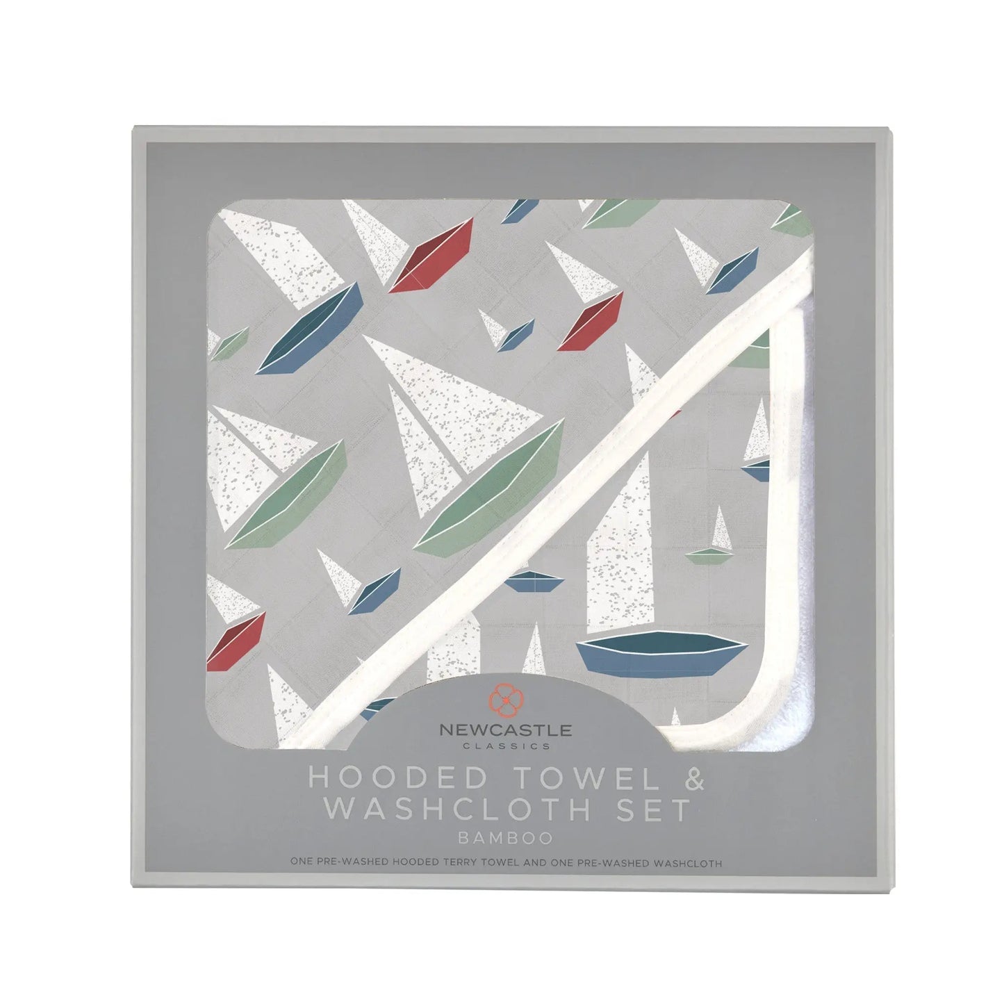 Hooded Towel & Washcloth Set | Bamboo Muslin - Sailboats Newcastle Classics