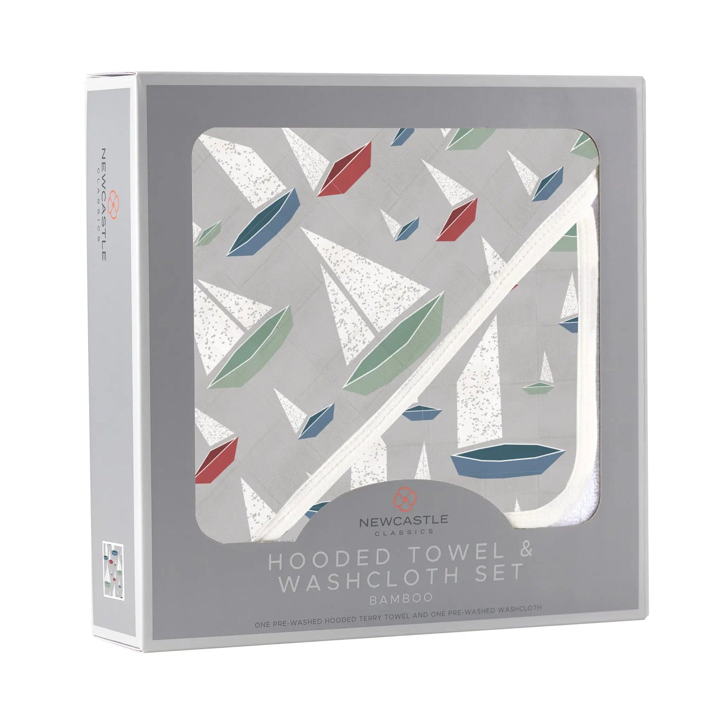 Hooded Towel & Washcloth Set | Bamboo Muslin - Sailboats Newcastle Classics