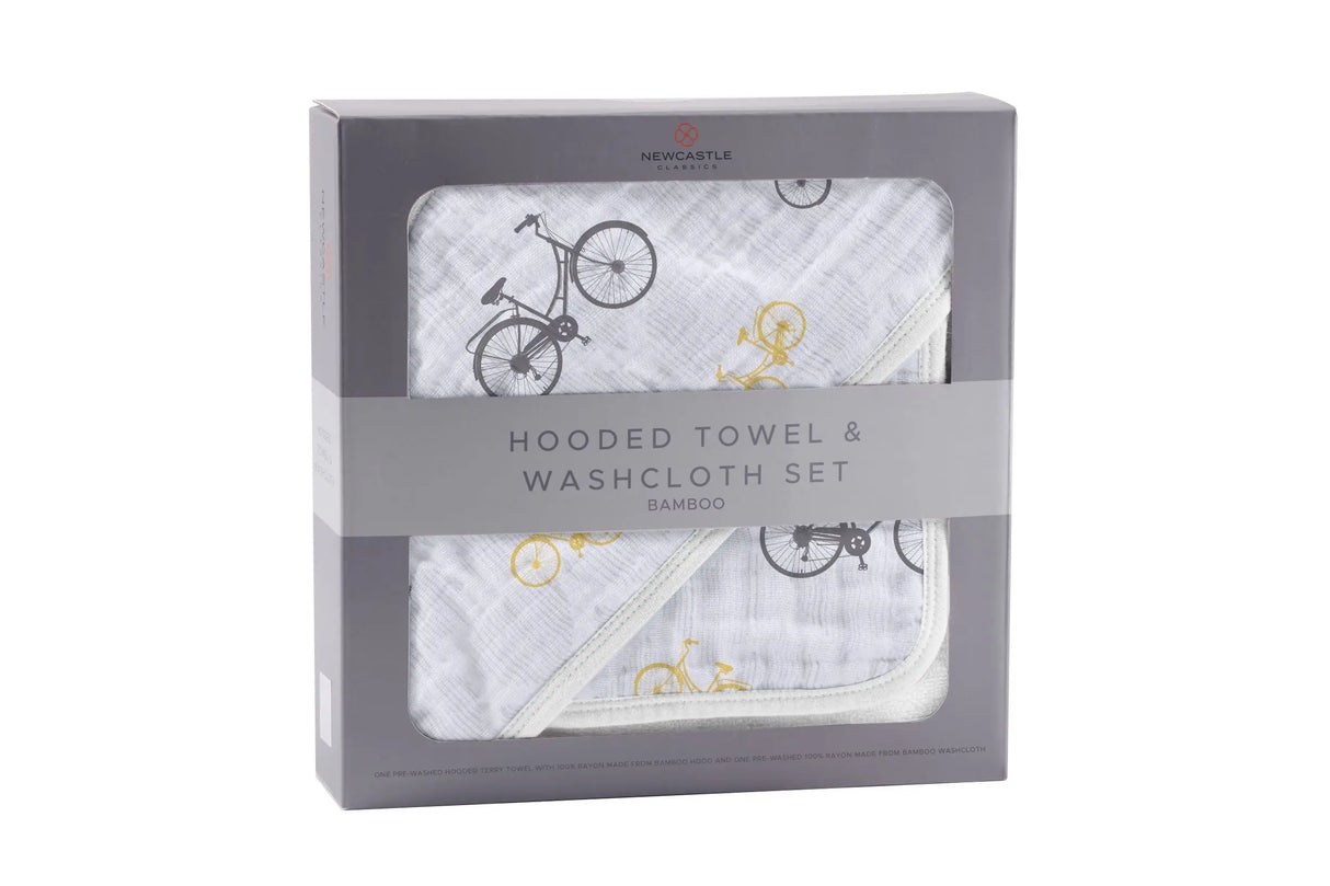 Hooded Towel & Washcloth Set | Bamboo Muslin - Vintage Bicycle Newcastle Classics