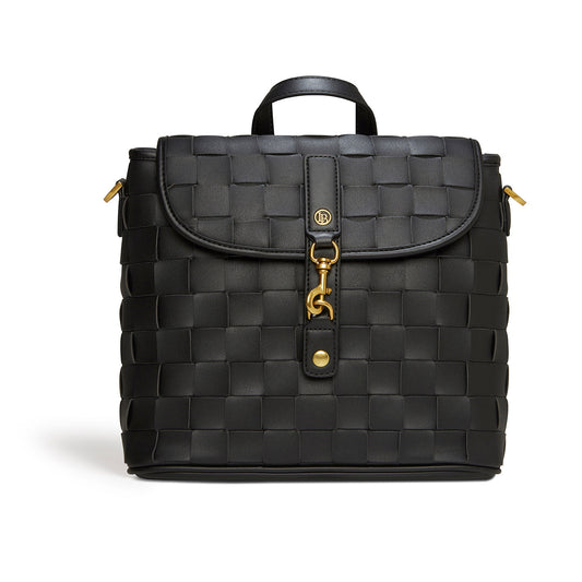 Black Mini Woven Backpack | Vegan Leather-0