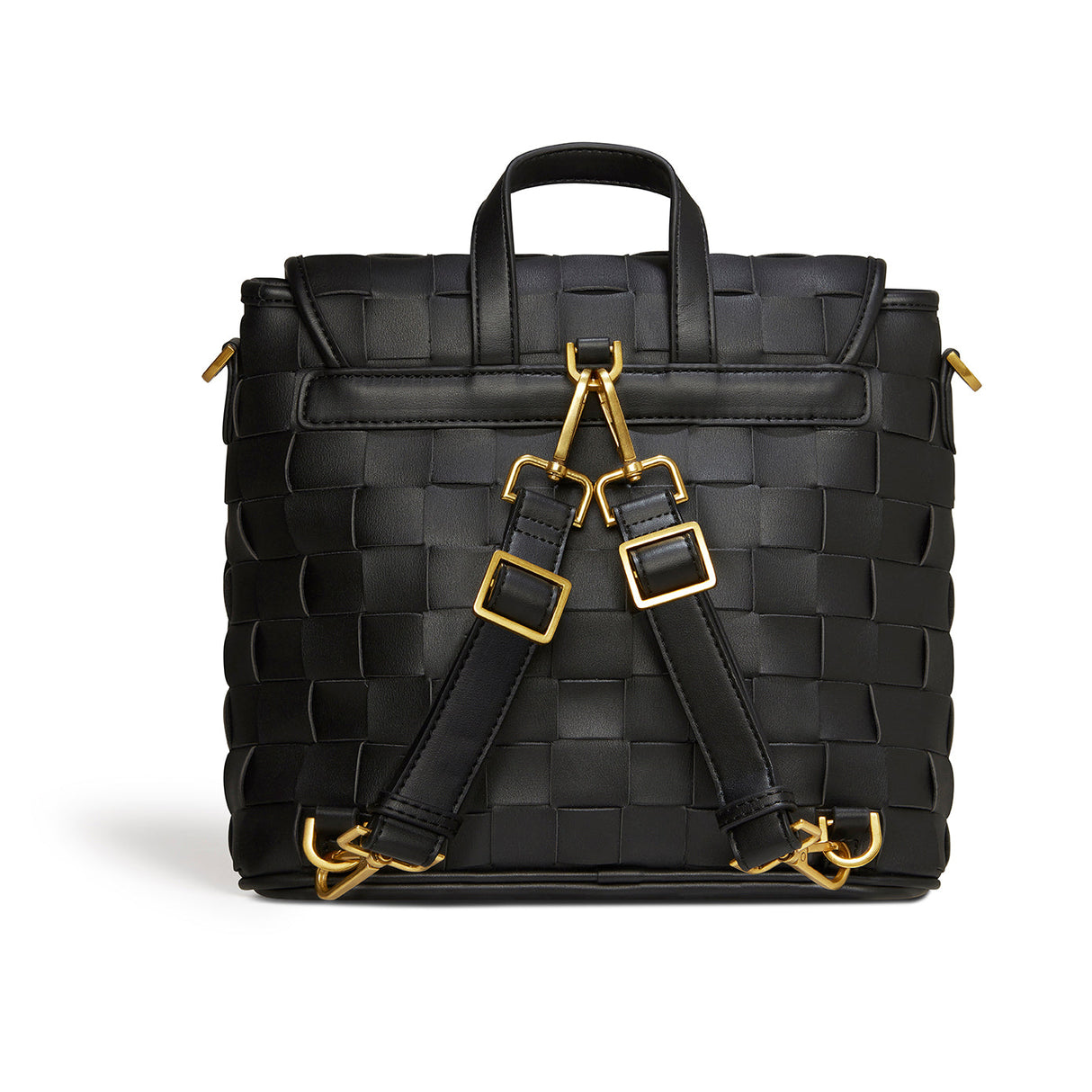 Black Mini Woven Backpack | Vegan Leather-3