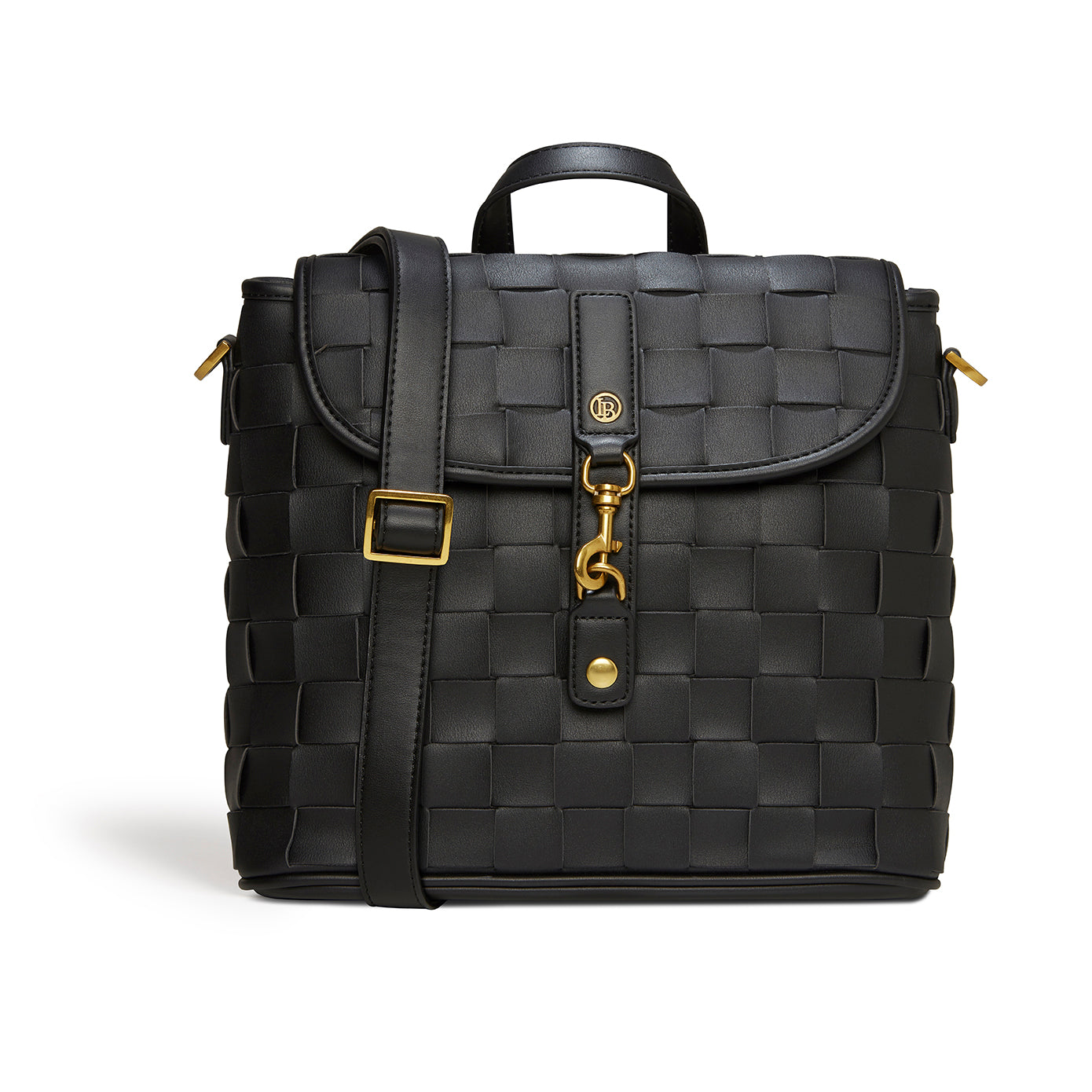 Black Mini Woven Backpack | Vegan Leather-2