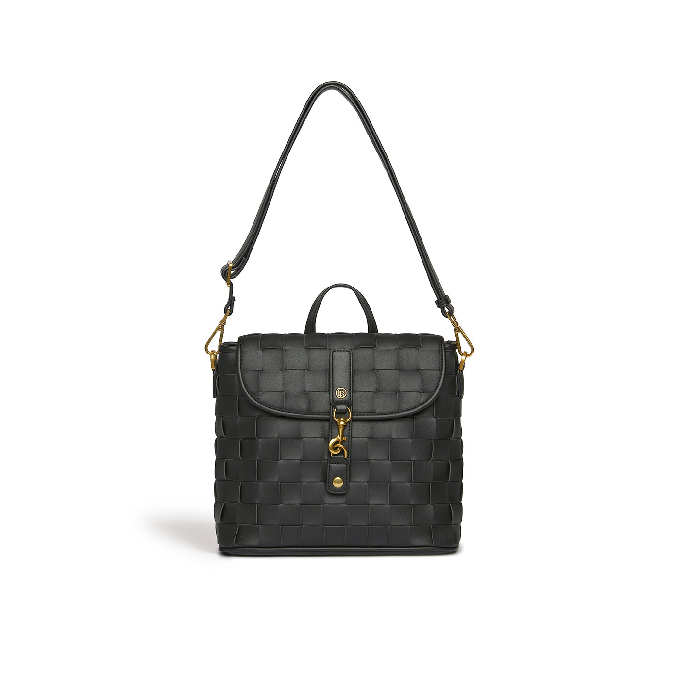 Black Mini Woven Backpack | Vegan Leather-6