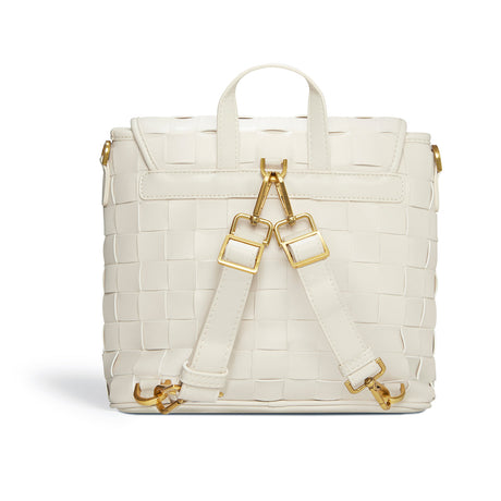 White Handwoven Mini Backpack | Vegan Leather-3