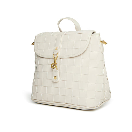 White Handwoven Mini Backpack | Vegan Leather-4