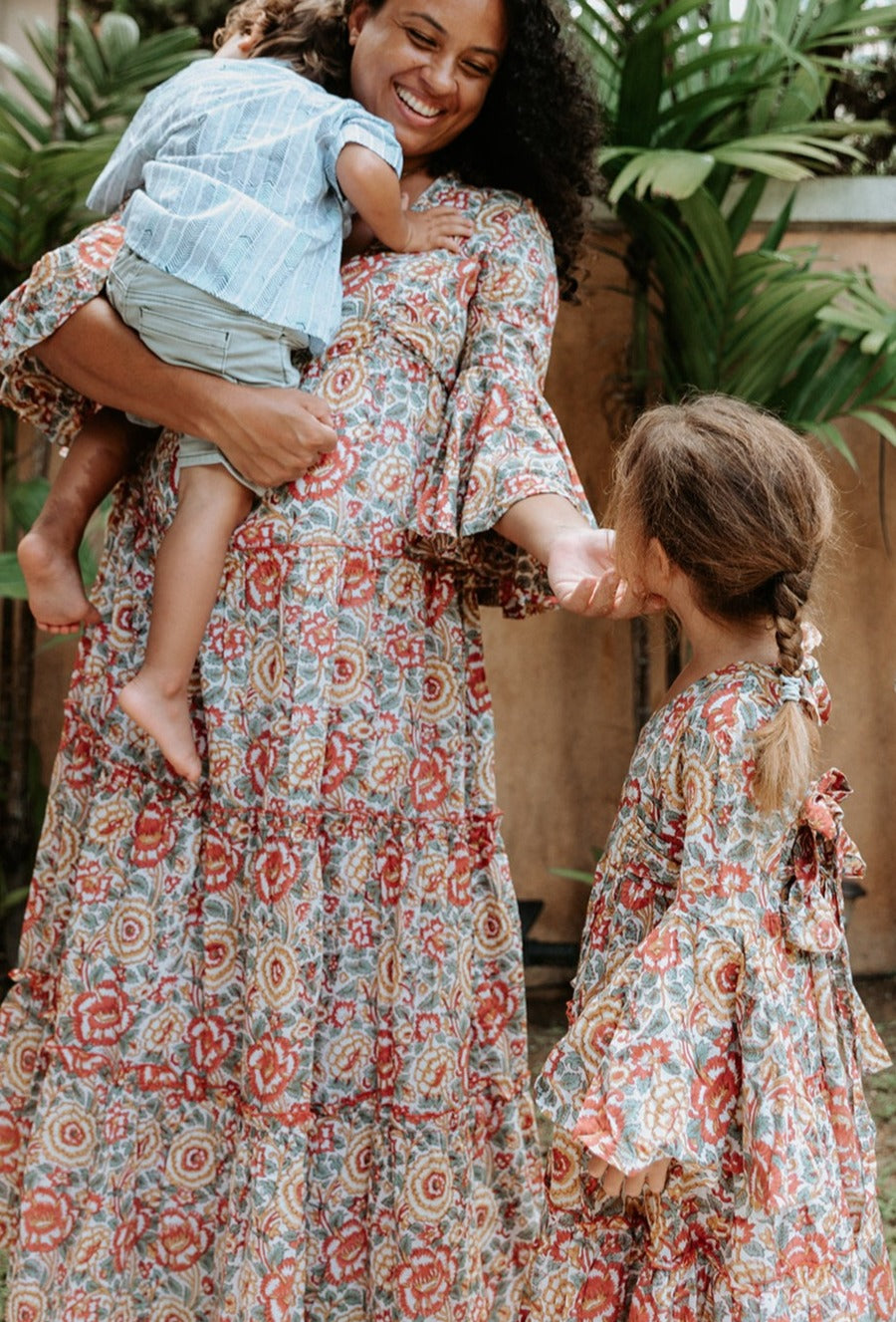 Twinning Set - Block Printed Dress - Lucky Red Floral-0