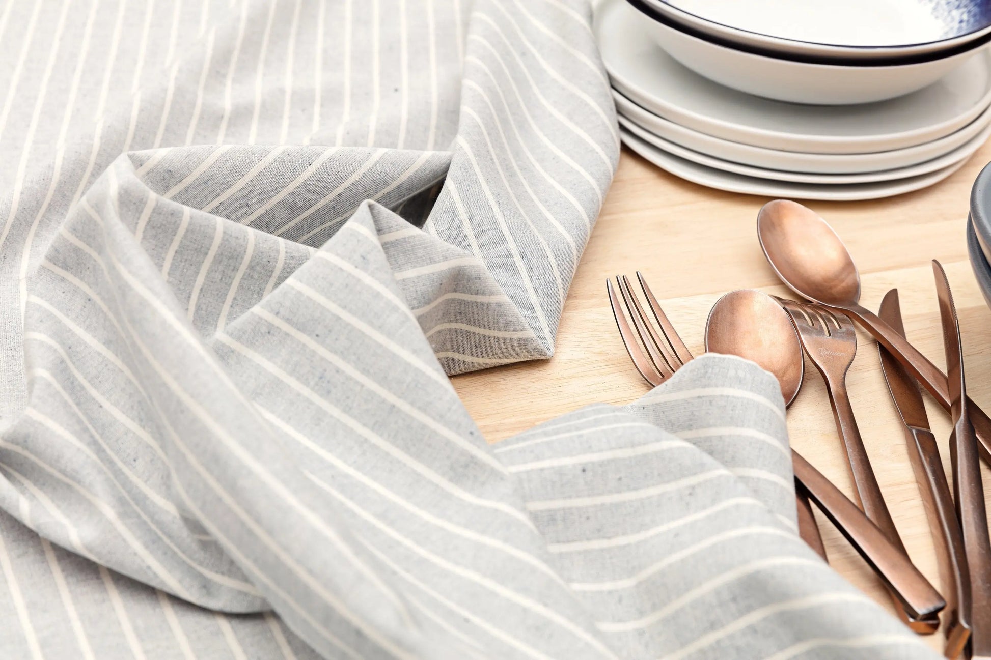 MEEMA Tablecloth / Grey Striped | Upcycled Cotton MEEMA