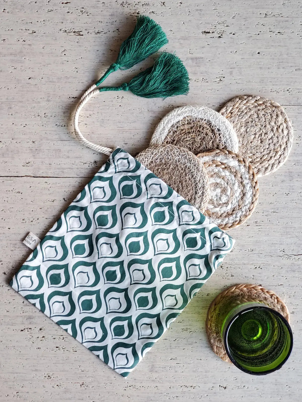 Coaster Gift Set with Green Pouch
