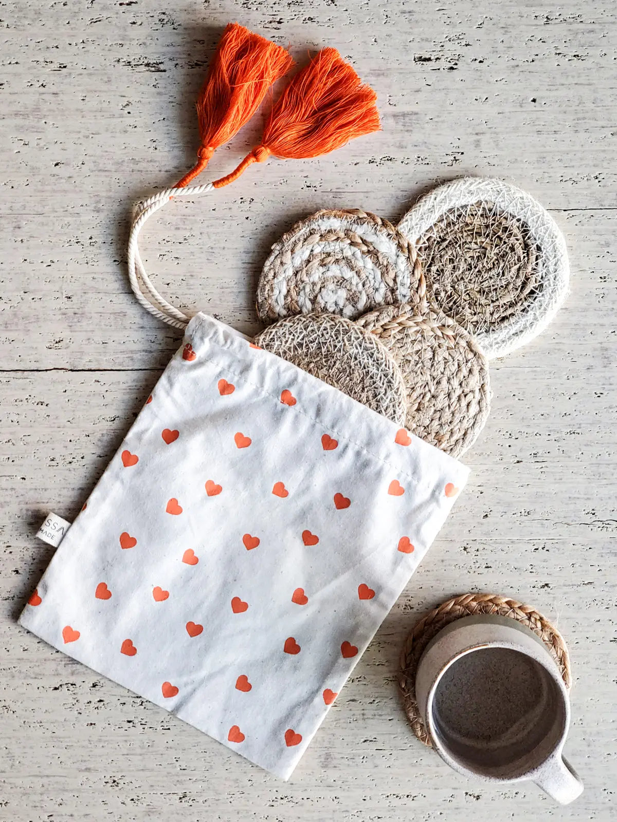Coaster Gift Set with Heart Pouch