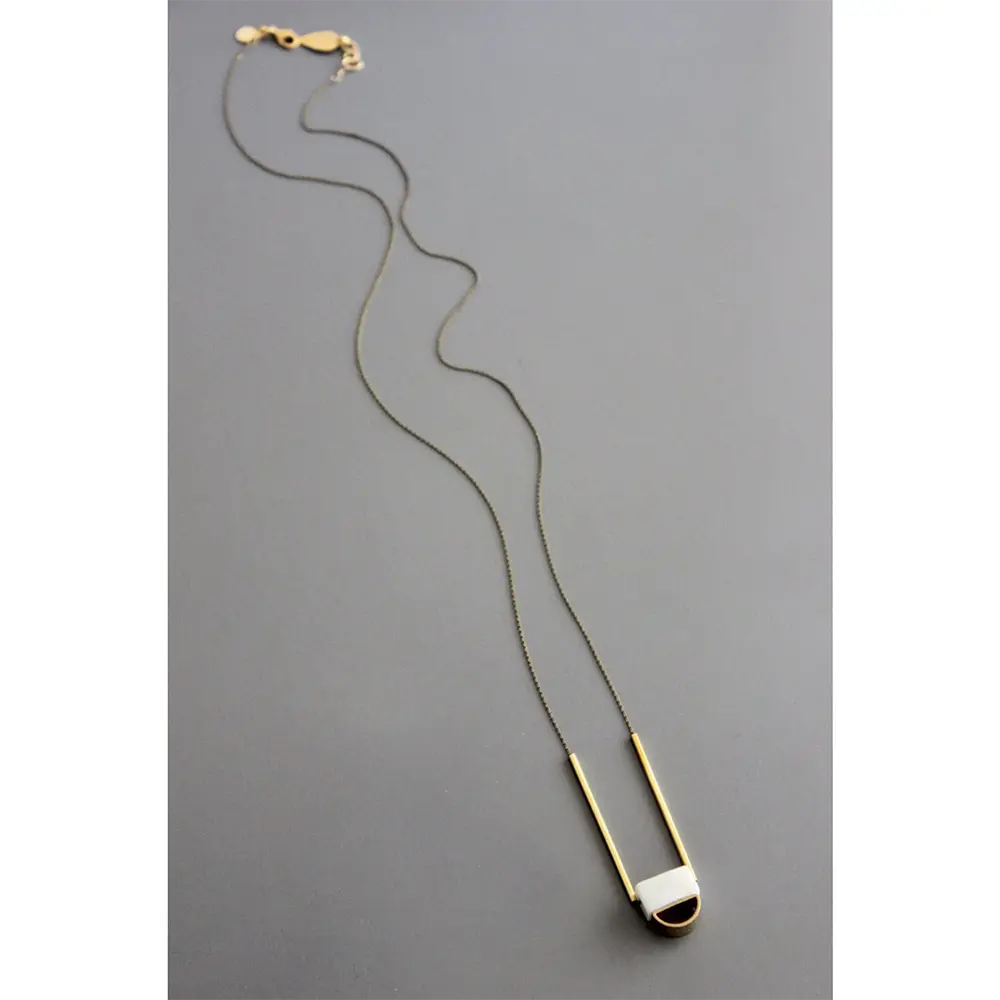 Pendant Chain Necklace | Small White Agate + Brass David Aubrey Jewelry