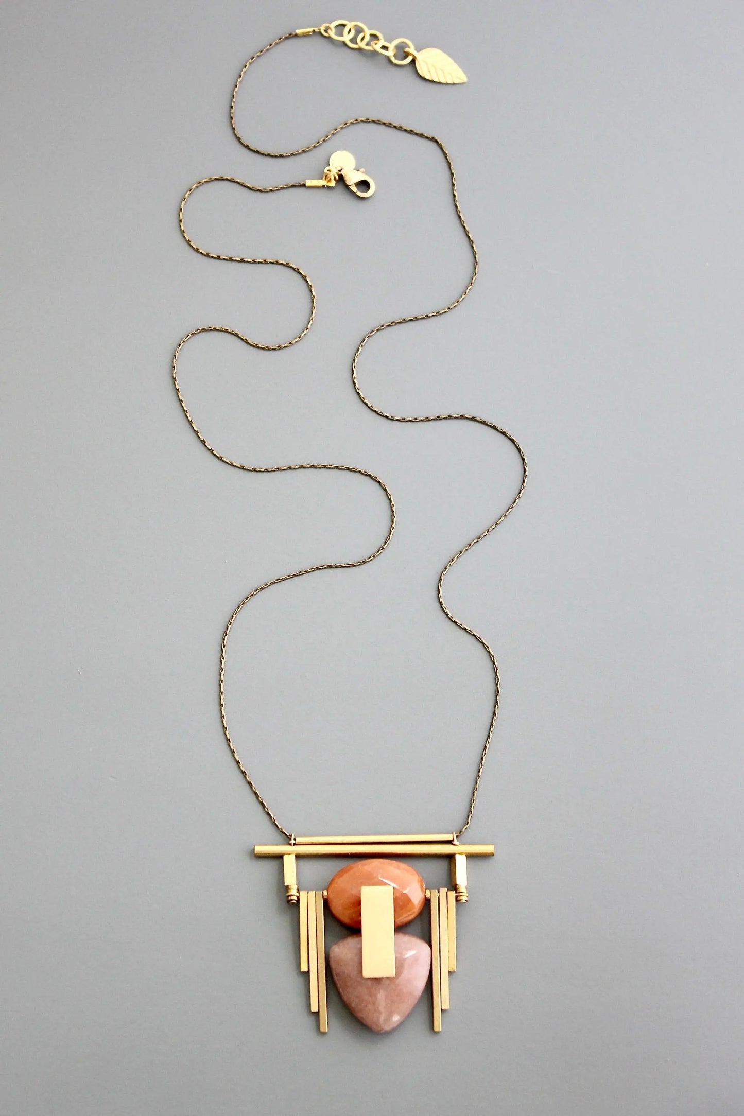 Pendant Necklace | Geometric Brass + Jade David Aubrey Jewelry