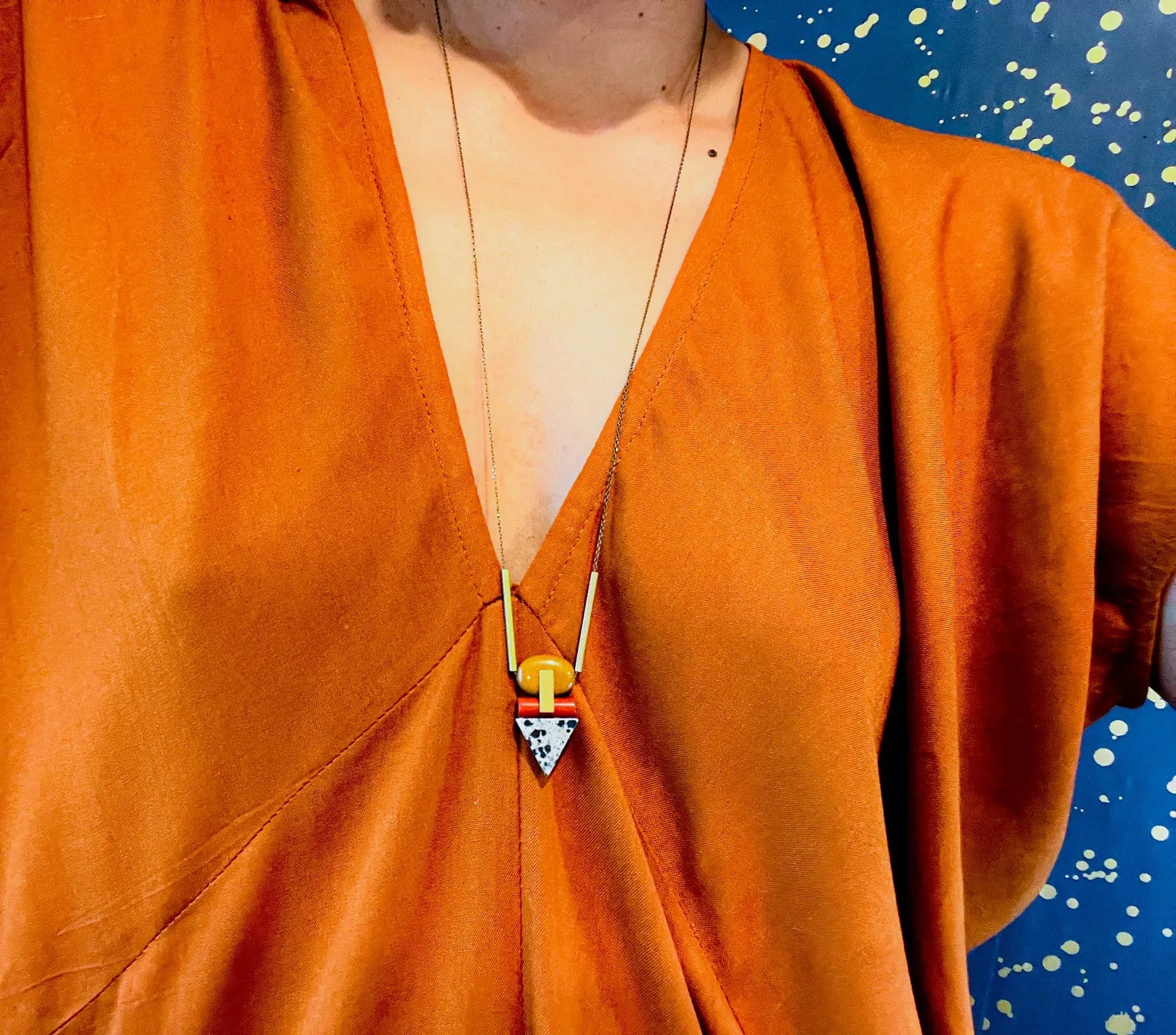 Pendant Necklace | Geometric Jasper + Dalmatian David Aubrey Jewelry