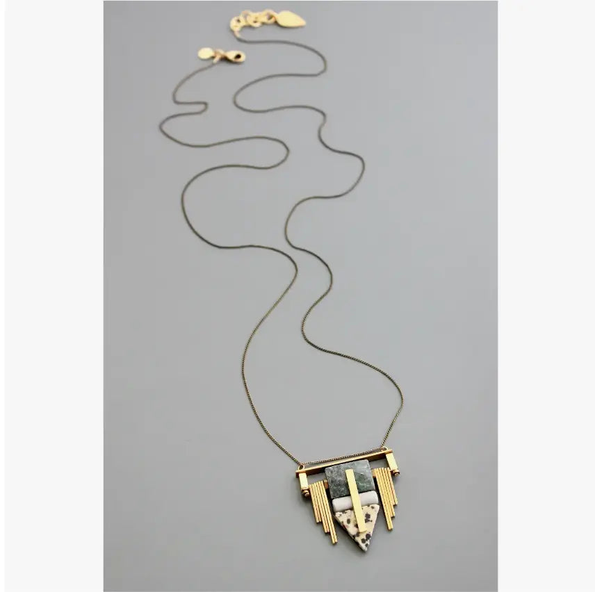 Pendant Necklace | Geometric Serpentine + Jasper David Aubrey Jewelry
