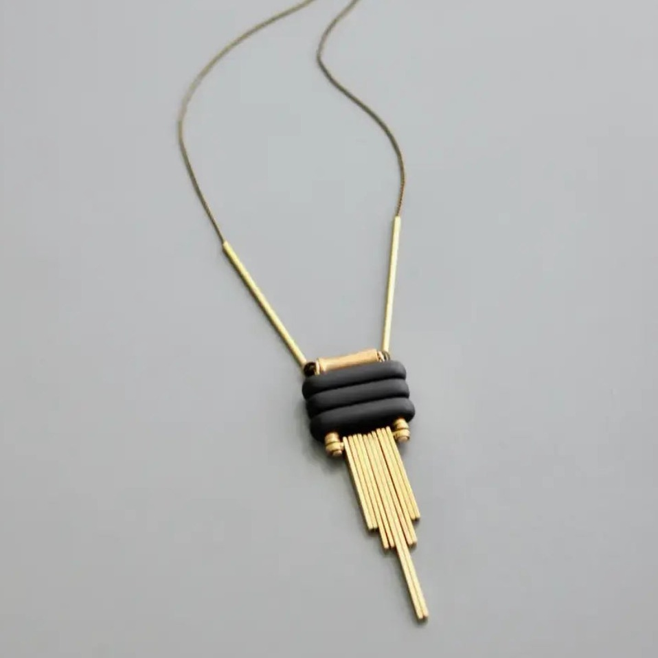 Pendant Necklace | Matte Black Glass David Aubrey Jewelry