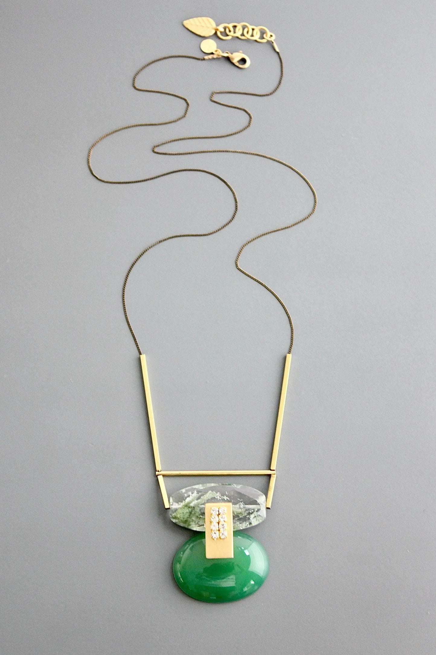 Pendant Necklace | Moss Agate + Rhinestones David Aubrey Jewelry