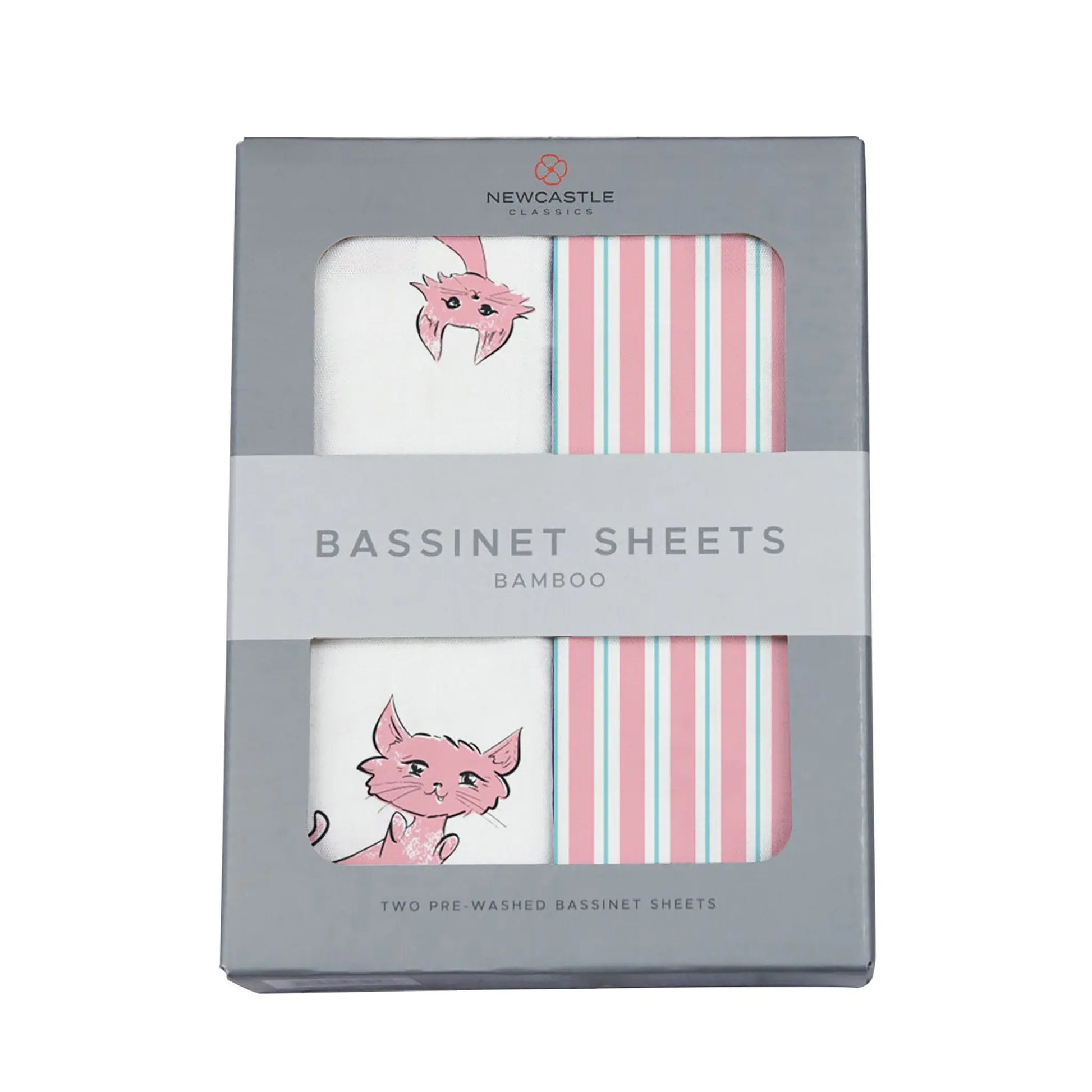 Playful Kitty and Candy Stripe Bamboo Changing Pad Cover/Bassinet Sheets Newcastle Classics