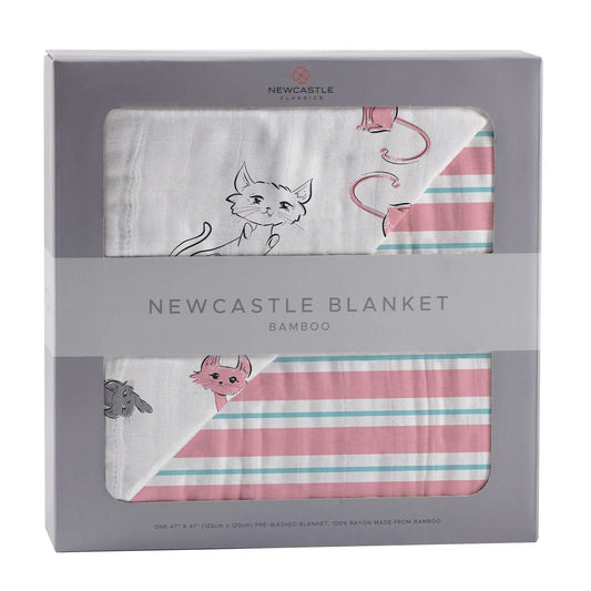 Playful Kitty and Candy Stripe Bamboo Muslin Newcastle Blanket Newcastle Classics