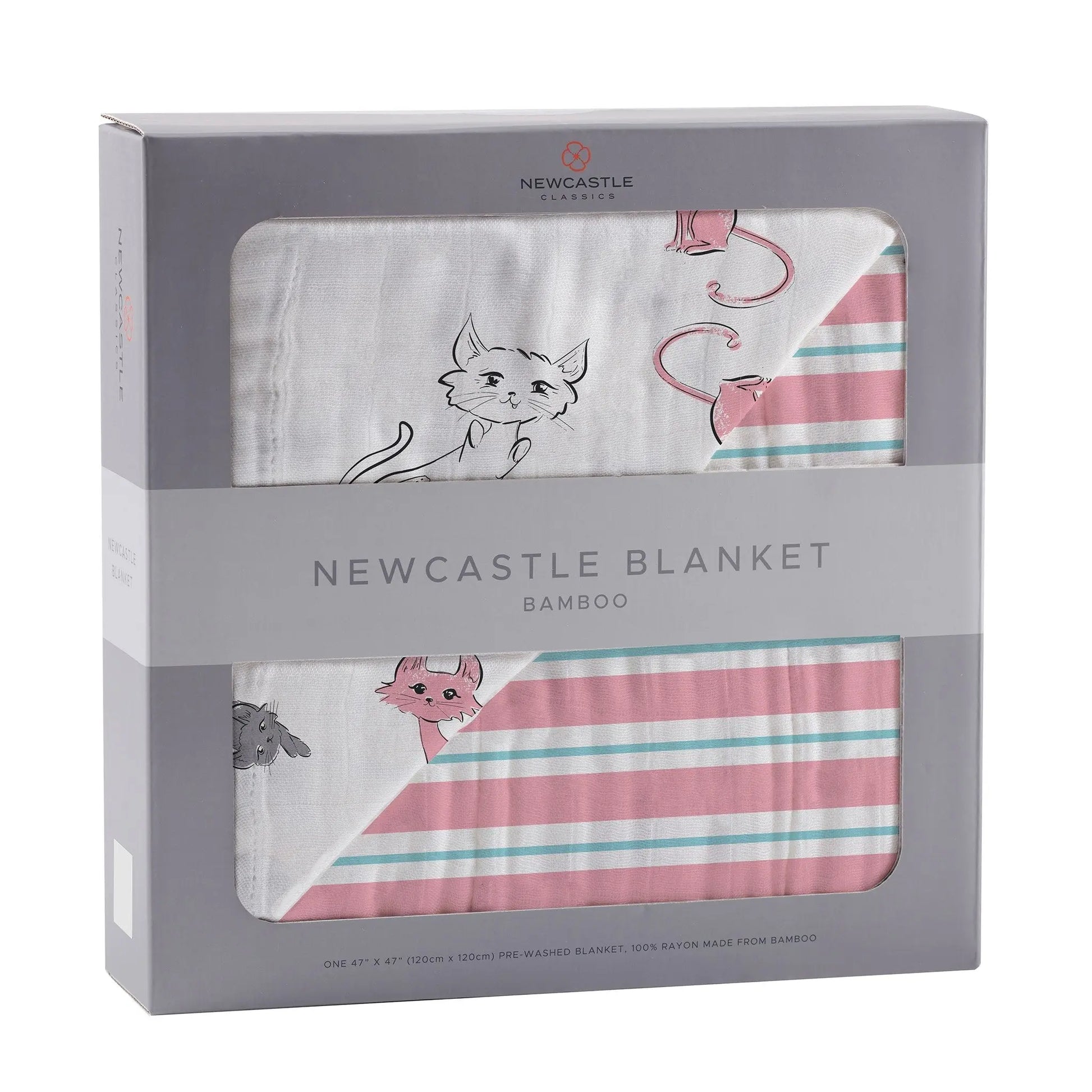 Playful Kitty and Candy Stripe Bamboo Muslin Newcastle Blanket Newcastle Classics