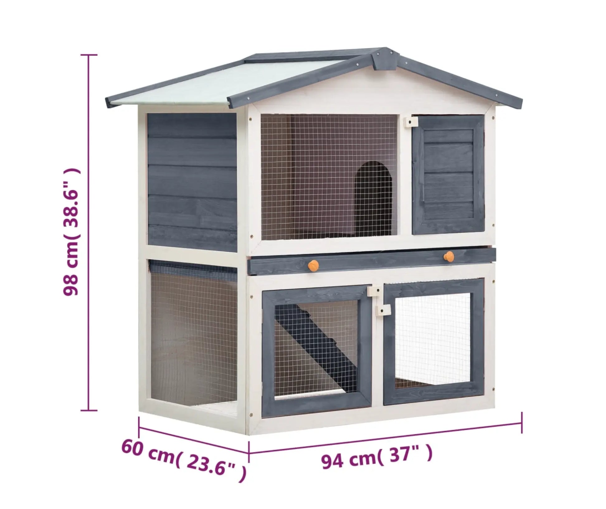 Rabbit Hutch/Small Pet House | Solid Pinewood (3-Door) Urban Farm