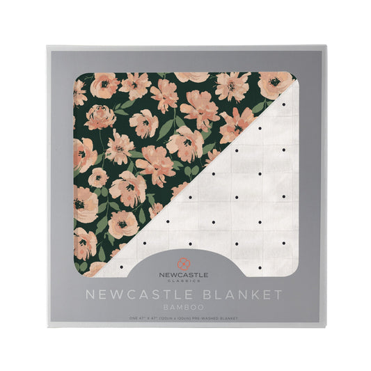 Hooded Towel & Washcloth Set | Bamboo Muslin -  Canyon Sunset Flowers & White Polka Dot -0