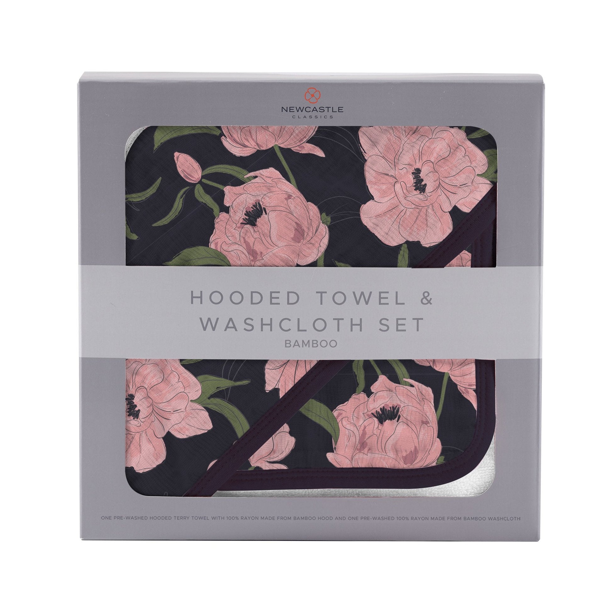 Hooded Towel & Washcloth Set | Bamboo Muslin - Peonies Hooded -0