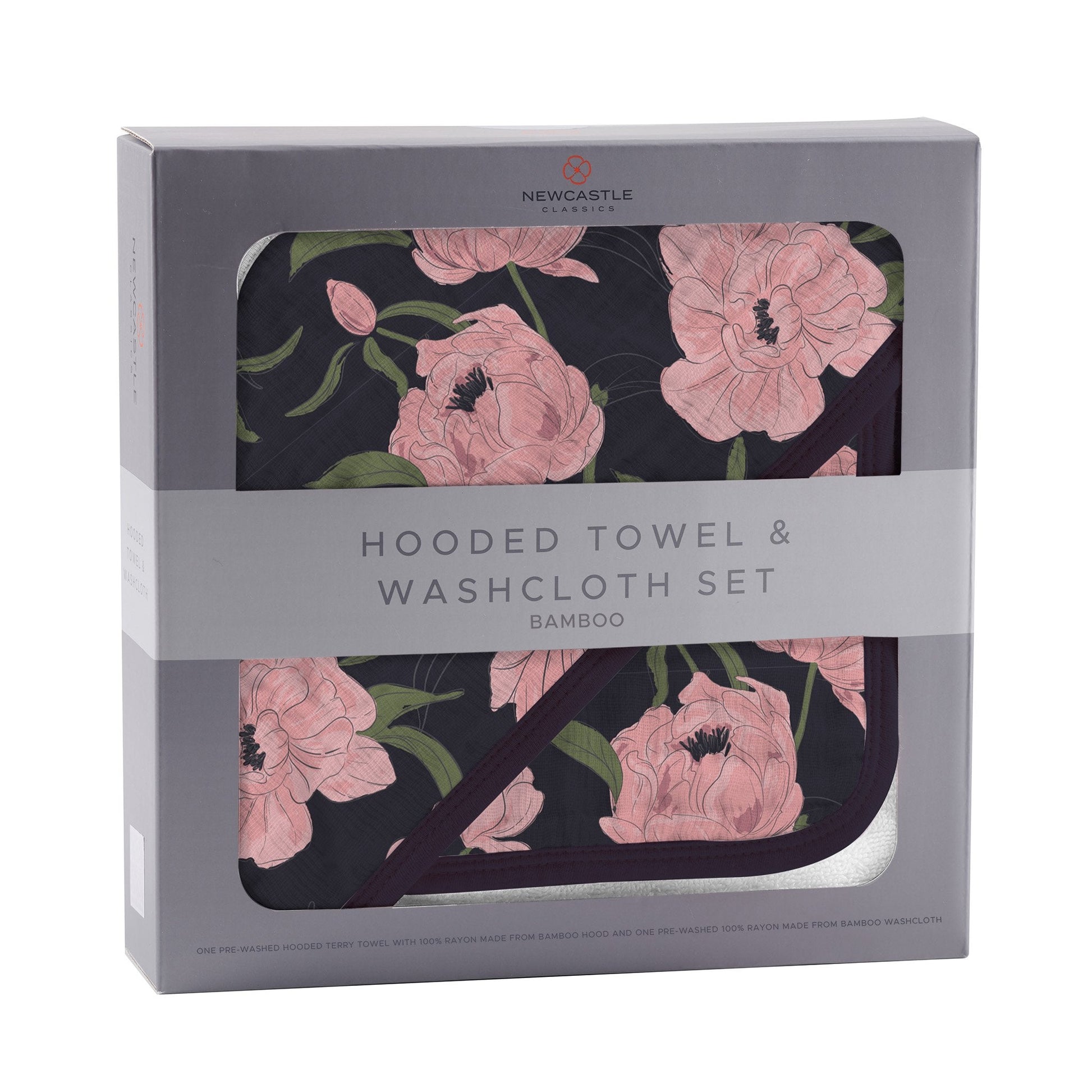Hooded Towel & Washcloth Set | Bamboo Muslin - Peonies Hooded -2