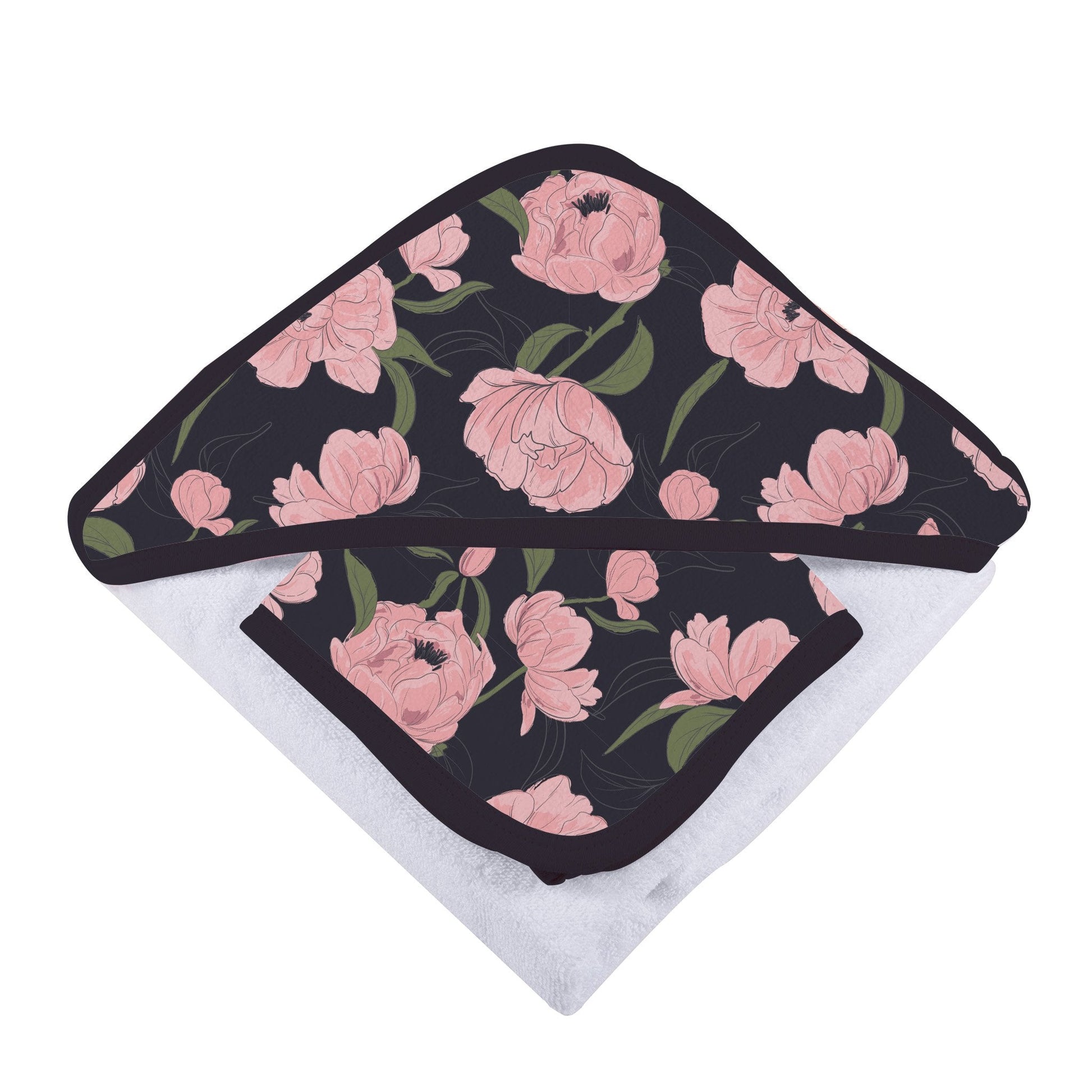 Hooded Towel & Washcloth Set | Bamboo Muslin - Peonies Hooded -3