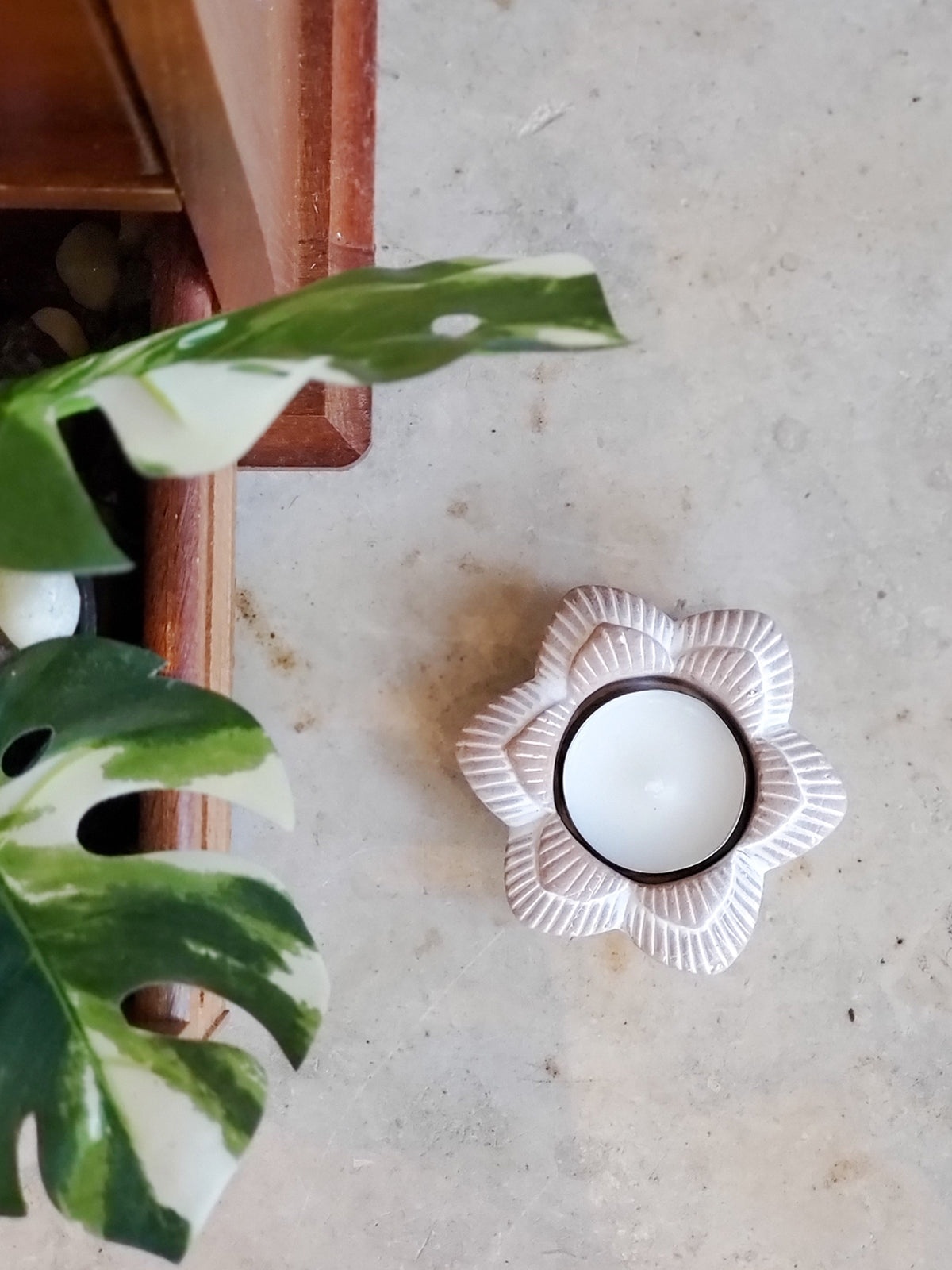 Tea Light Candle Holder | Terracotta Flower-1