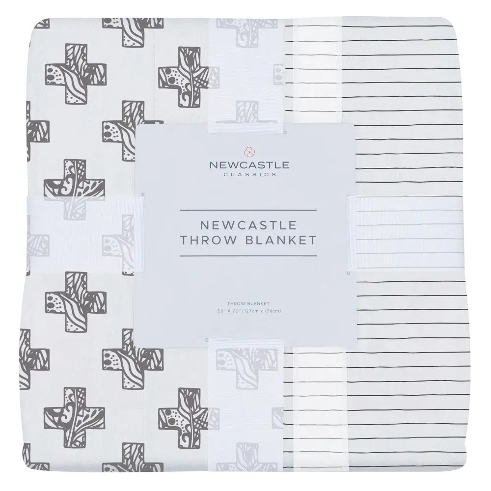 Throw Blanket | Bamboo Muslin - Nordic Stamp & Pencil Stripe Newcastle Classics