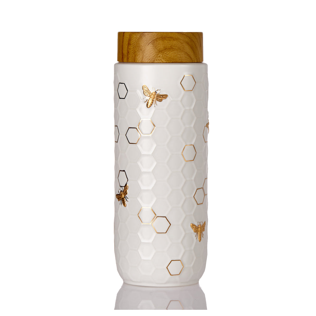 Ceramic Travel Mug | Honey Bee  - Hand Painted Gold (16 oz)-1