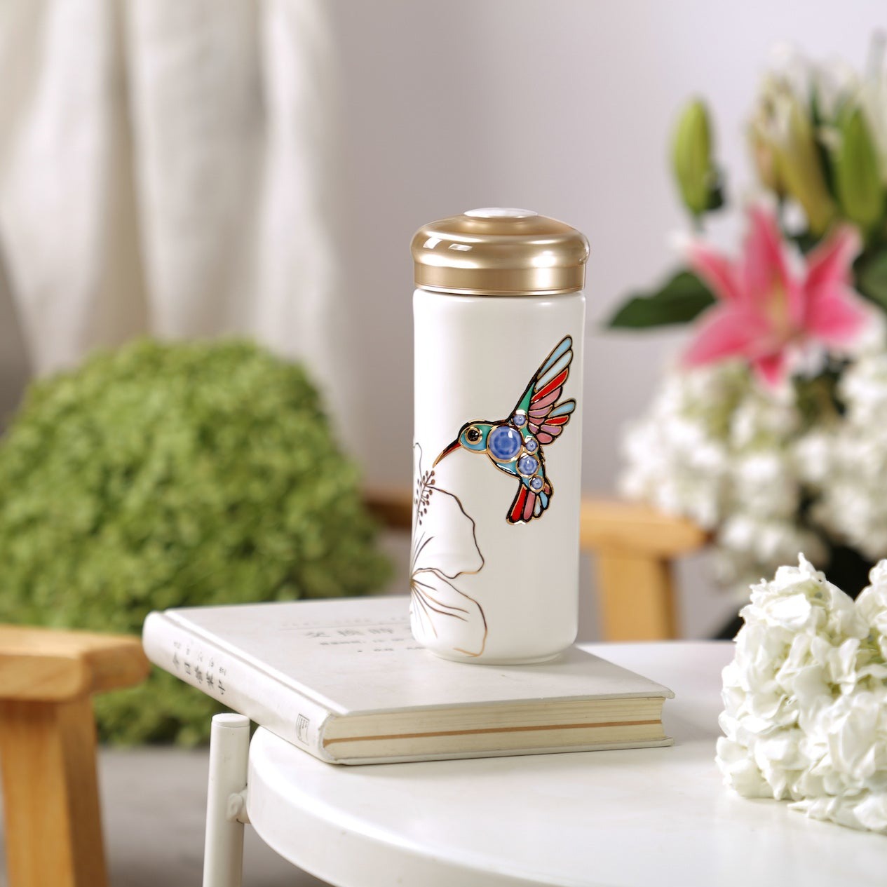 Ceramic Travel Mug | Hummingbird - Hand Painted (12 oz) -4