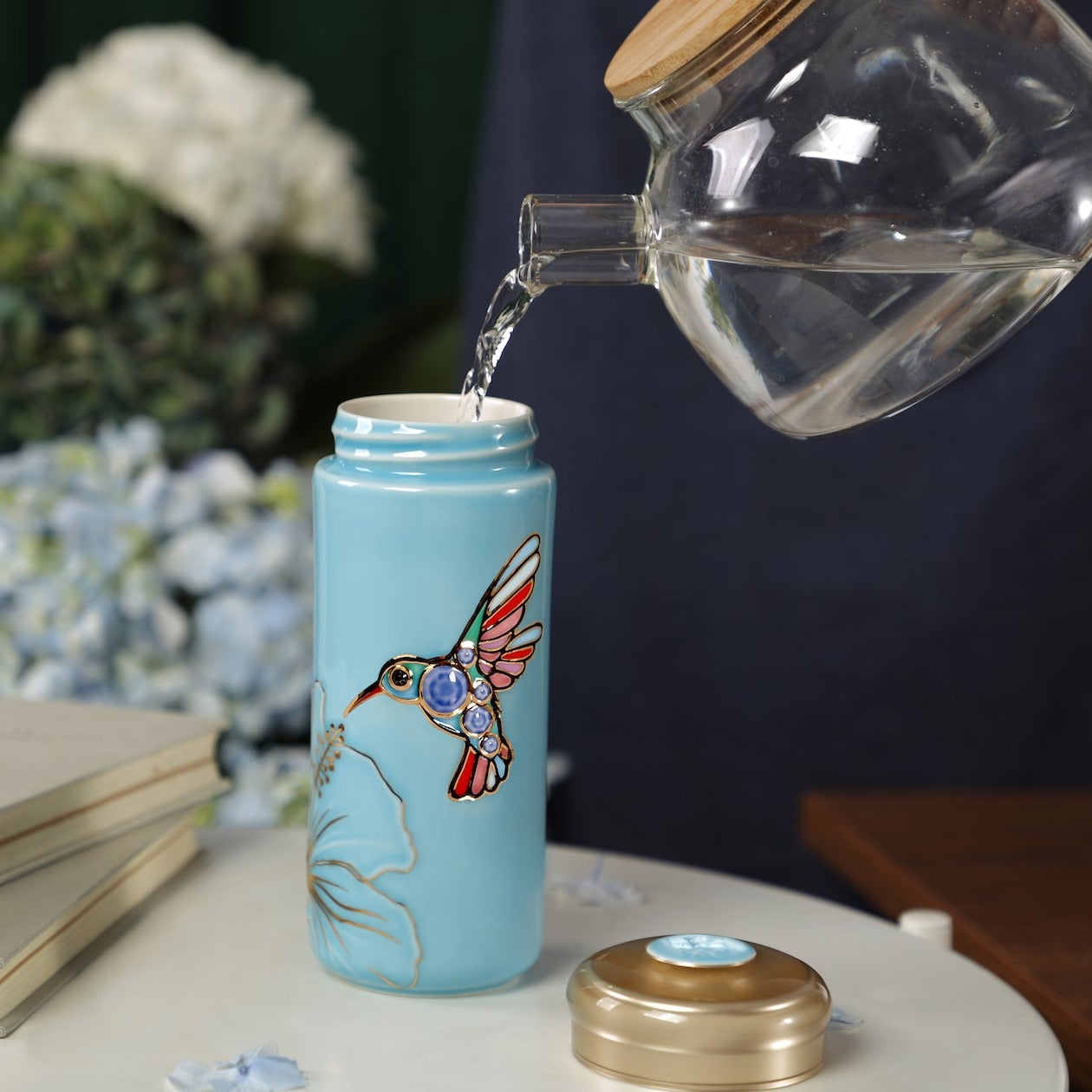 Ceramic Travel Mug | Hummingbird - Hand Painted (12 oz) -8