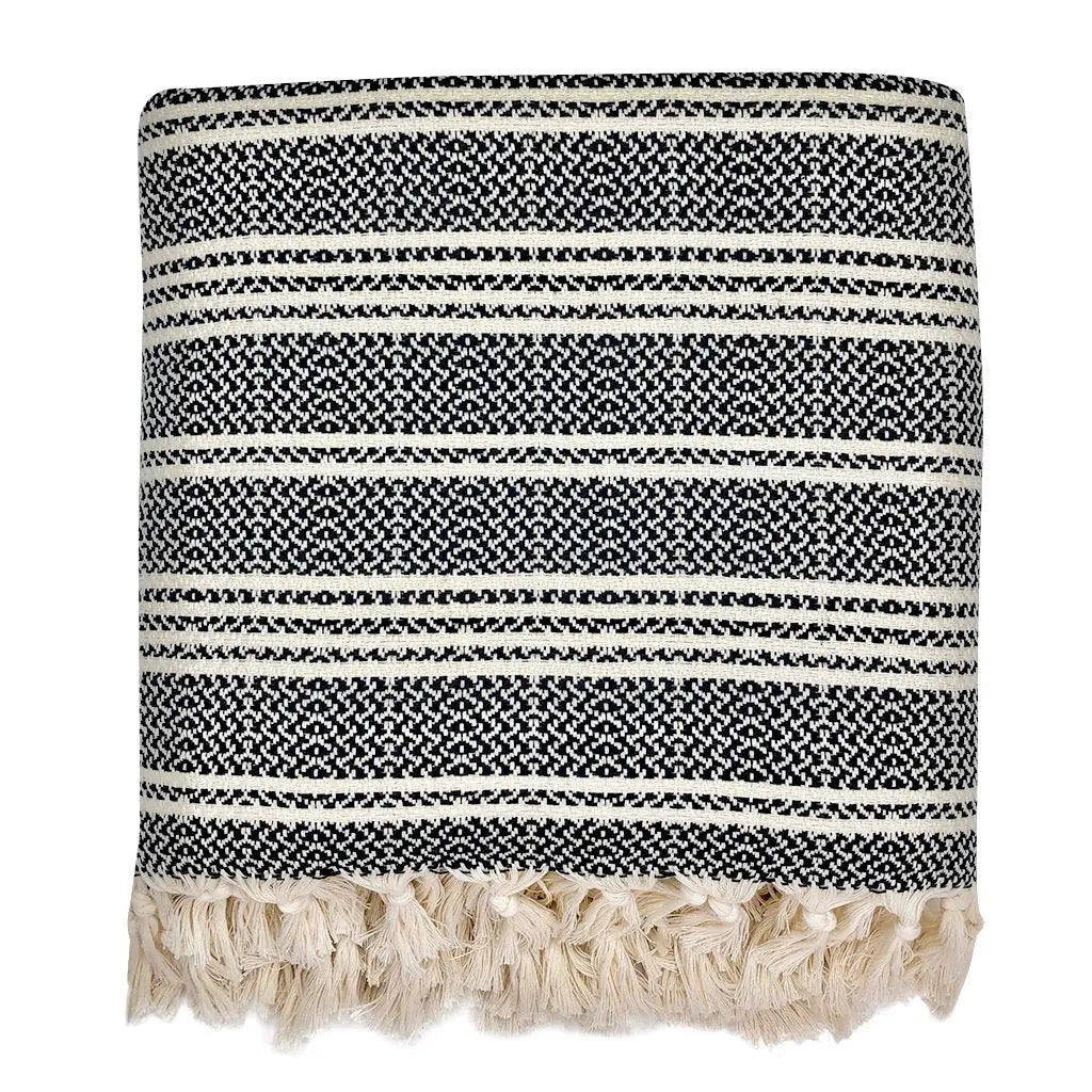 Woven Stripe Turkish Throw | 100% Natural Fibers SLATE + SALT