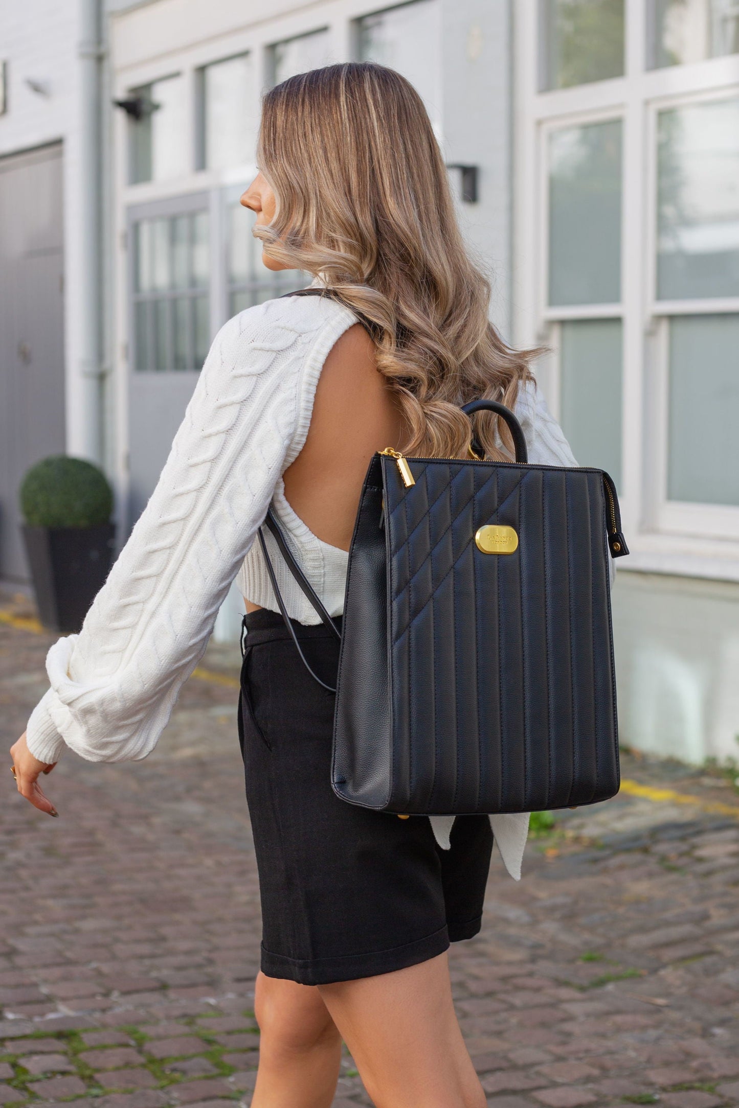 Black Laptop Backpack Bag | Vegan Leather-8