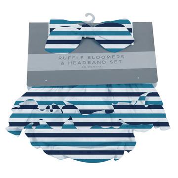 Baby Ruffle Bloomers & Headband Set | Blue and White Stripe -0