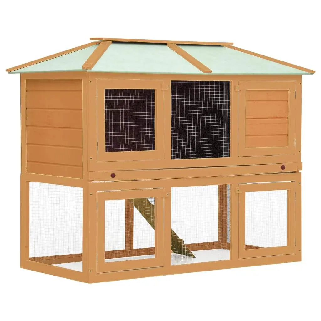 vidaXL Animal Rabbit Cage Double Floor Solid Fir Wood vidaXL