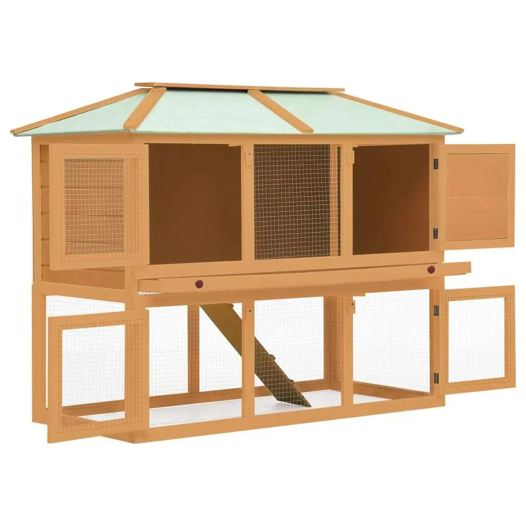vidaXL Animal Rabbit Cage Double Floor Solid Fir Wood vidaXL