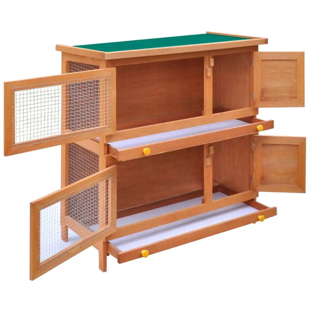 vidaXL Outdoor Rabbit Hutch 4-Door Wood Animal Cage Living House Multi Colors vidaXL