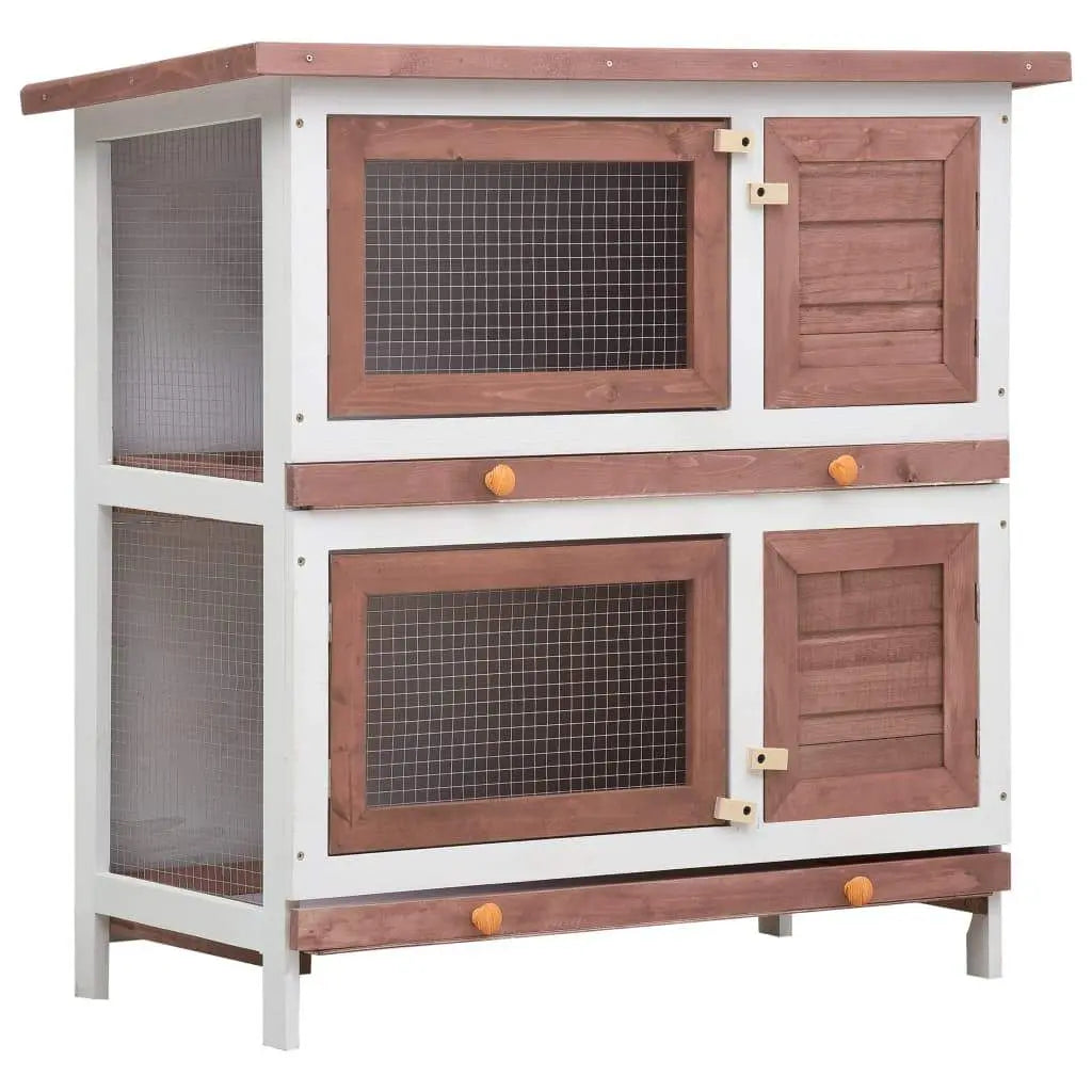 vidaXL Outdoor Rabbit Hutch 4-Door Wood Animal Cage Living House Multi Colors vidaXL