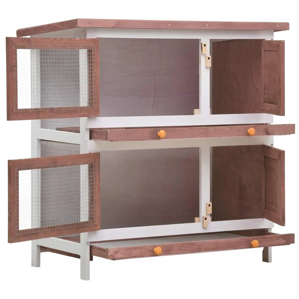 vidaXL Outdoor Rabbit Hutch 4-Door Wood Animal Cage Living House Multi Colors vidaXL